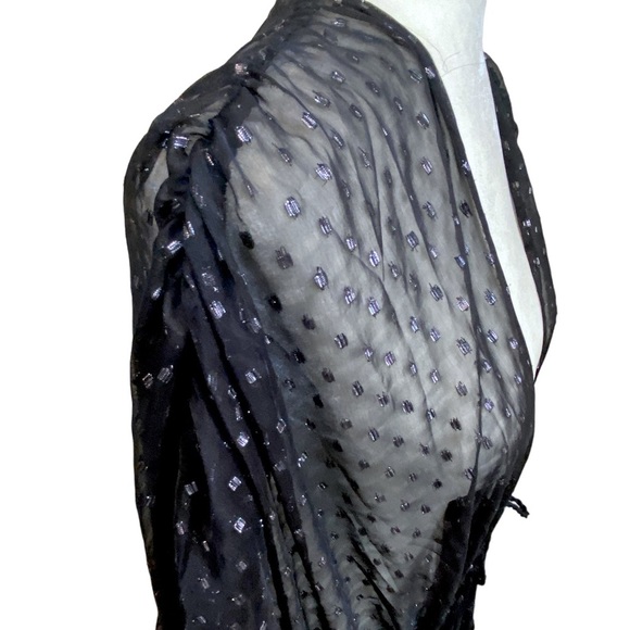 VINCE CAMUTO Sheer Ruffled Duster Black Silver Swim Coverup NWT - Picture 5 of 13